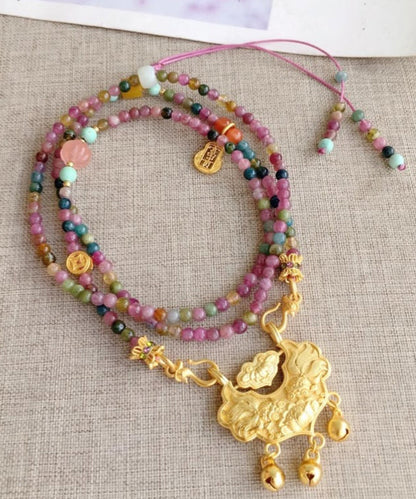 Rainbow Crystal Beading Tassel Pendant Necklace