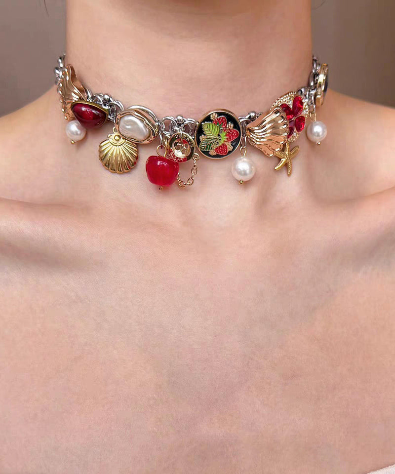 Art Multicolor Stainless Steel Shell Pearl Pendant Necklace
