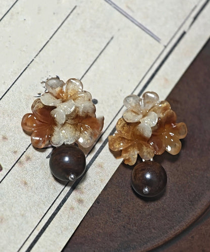 Gradient Color Brown Copper Resin Drop Earrings