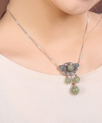 Green Sterling Silver Jade Pendant Necklace