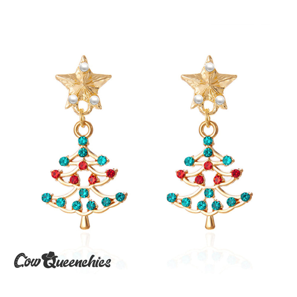 Sparkling Colourful Christmas Tree Earrings
