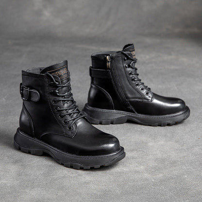 Cowhide Platform Color Belt Buckle Boots