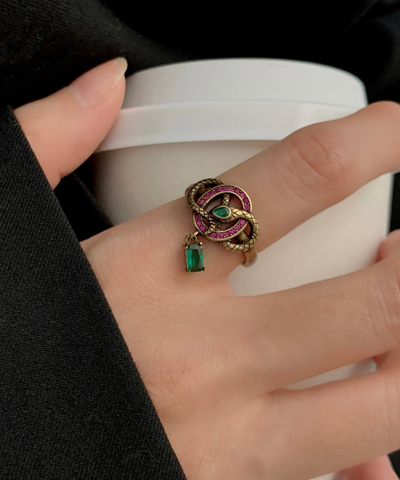 Colorblock Ancient Gold Zircon Small Snake Open Rings