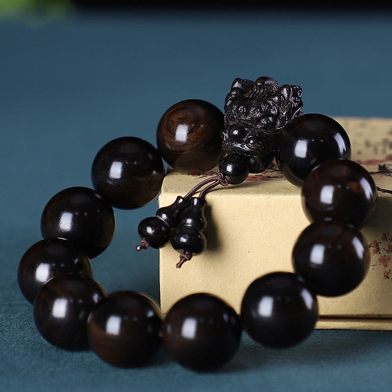 Buddha Stones Rosewood Green Sandalwood Small Leaf Red Sandalwood Dragon Carved Protection Bracelet