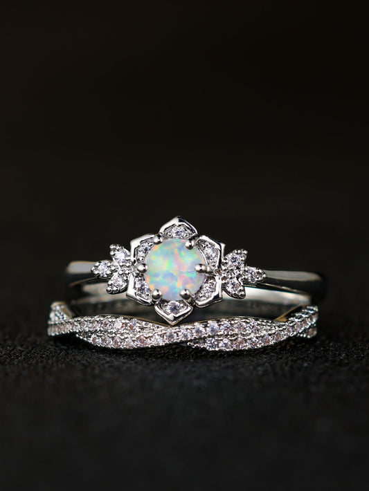 Opal Blossom Ring Set