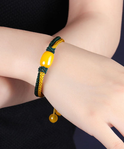 Diy Yellow Green Hand Woven Agatecharm Bracelet