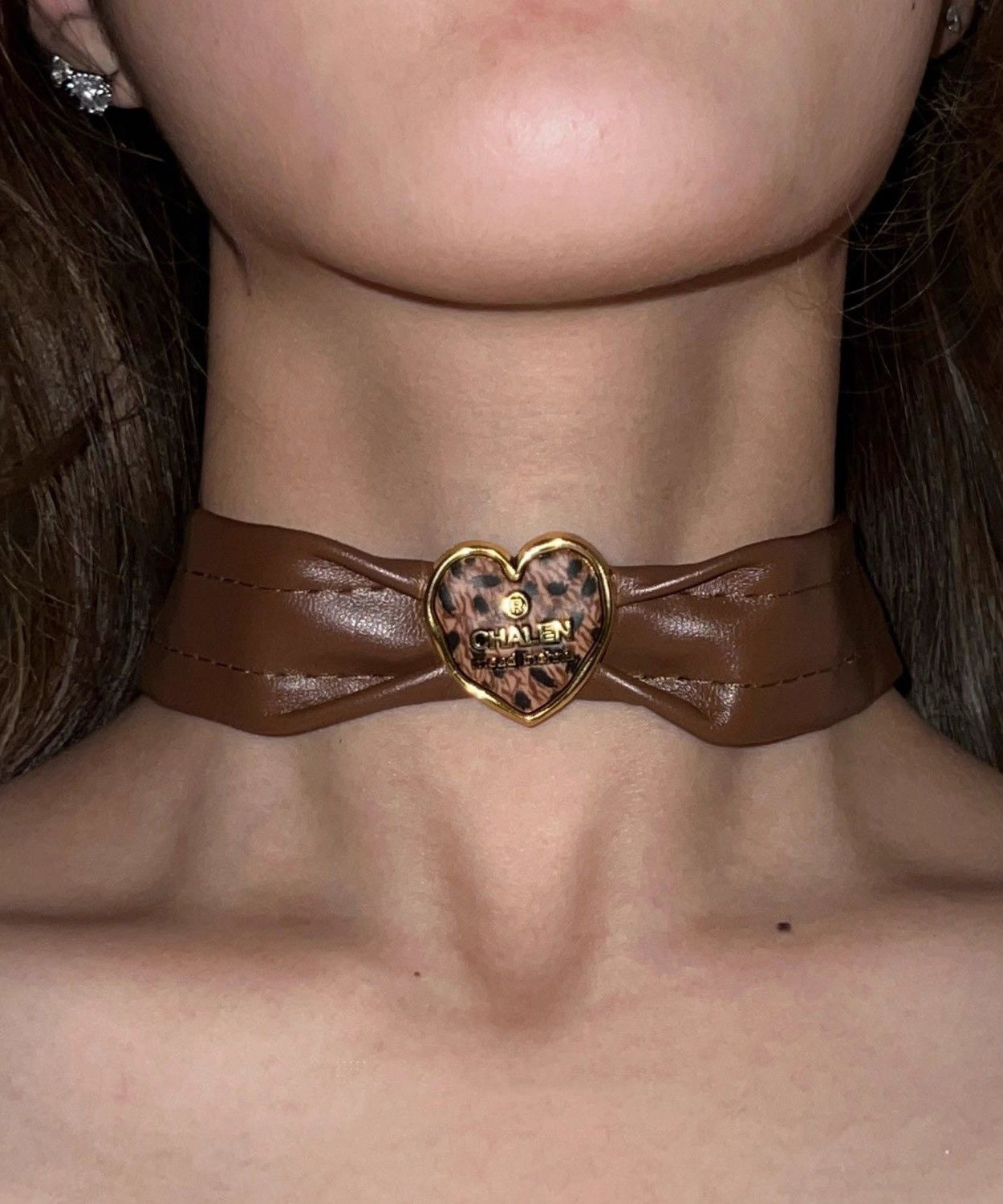 Brown Leather Patchwork Love Choker