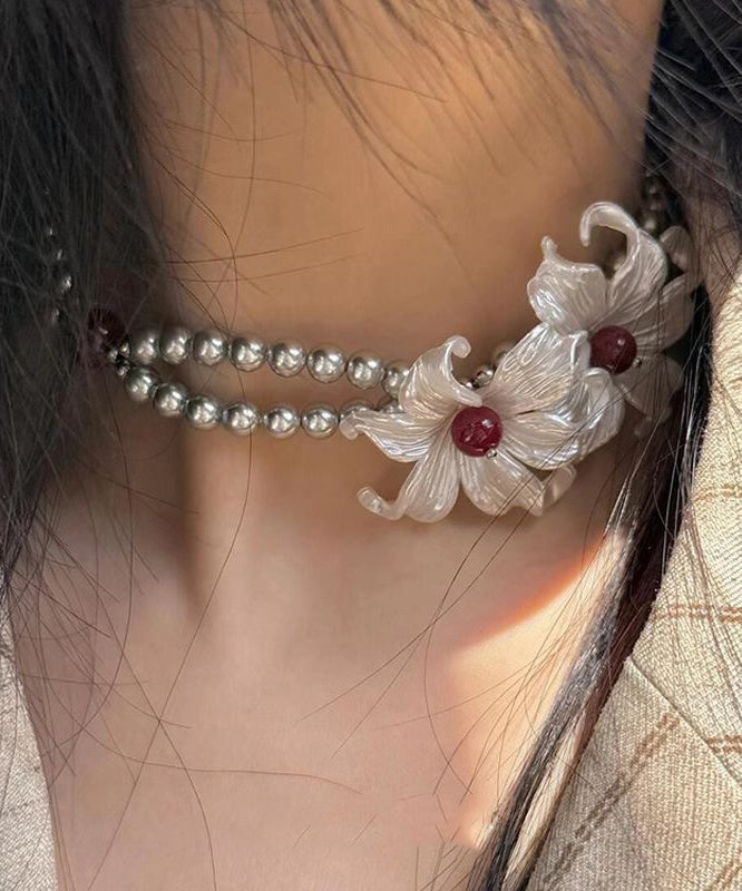 Boutique Grey Copper Alloy Double-layer Pearl Iris Gratuated Bead Necklace