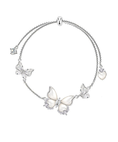 Silk Copper Alloy Zircon Butterfly Charm Bracelet