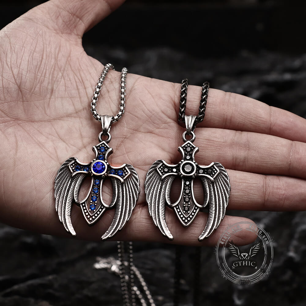Fallen Angel Wings Stainless Steel Gem Pendant