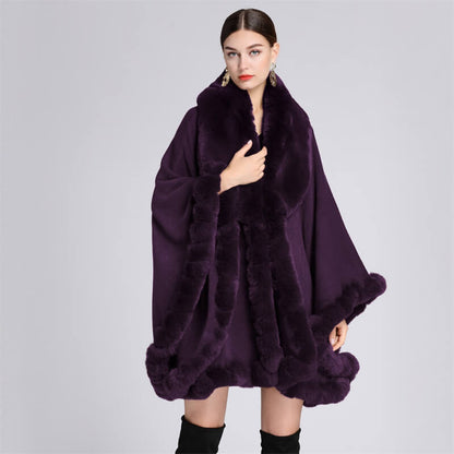 Plush Collar Loose Long Cape Shawl