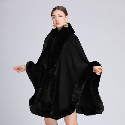 Plush Collar Loose Long Cape Shawl