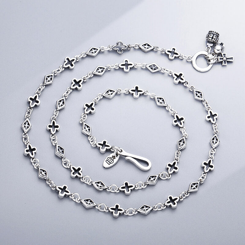 Fashionable Mosaic Square Cross Sterling Silver Necklace