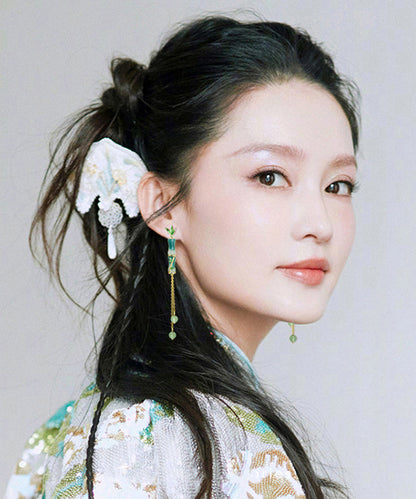 Chinese Style Green Sterling Silver Alloy Bamboo Jointtassel Drop Earrings