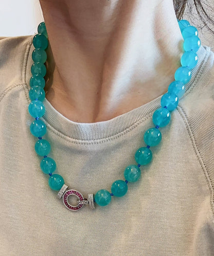 Blue Sterling Silver Crystal Zircon Gratuated Bead Necklace