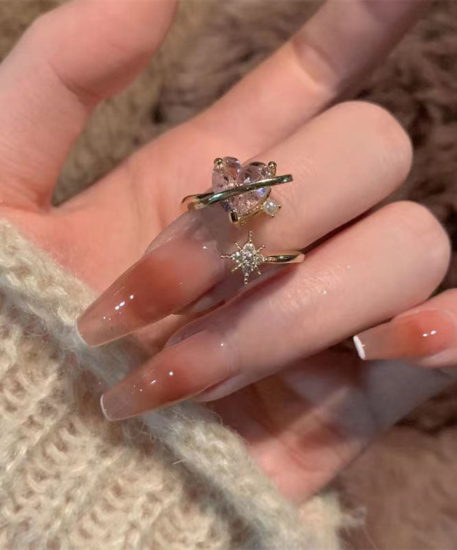 Pink Alloy Zircon Crystal Pearl Love Rings