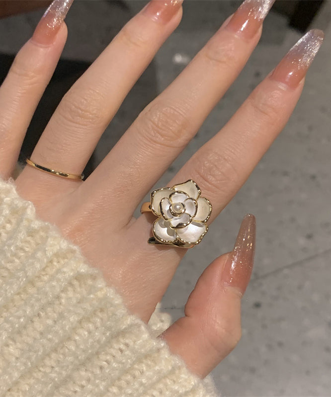 Orange Copper Pearl Camellia Rings
