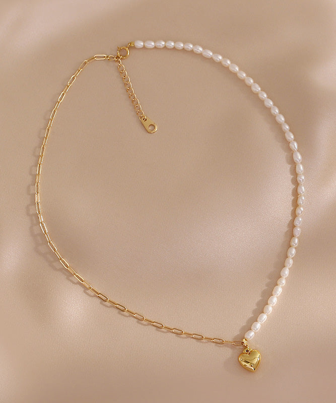 Colorblock 14k Gold Asymmetrical Patchwork Pearl Love Pendant Necklace