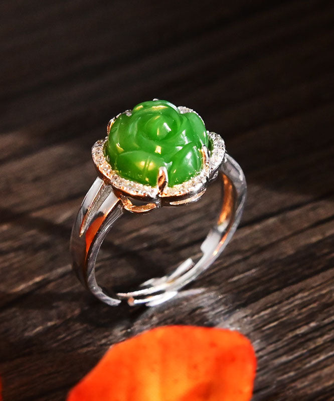 Oversize Green Sterling Silver Jade Zircon Rings