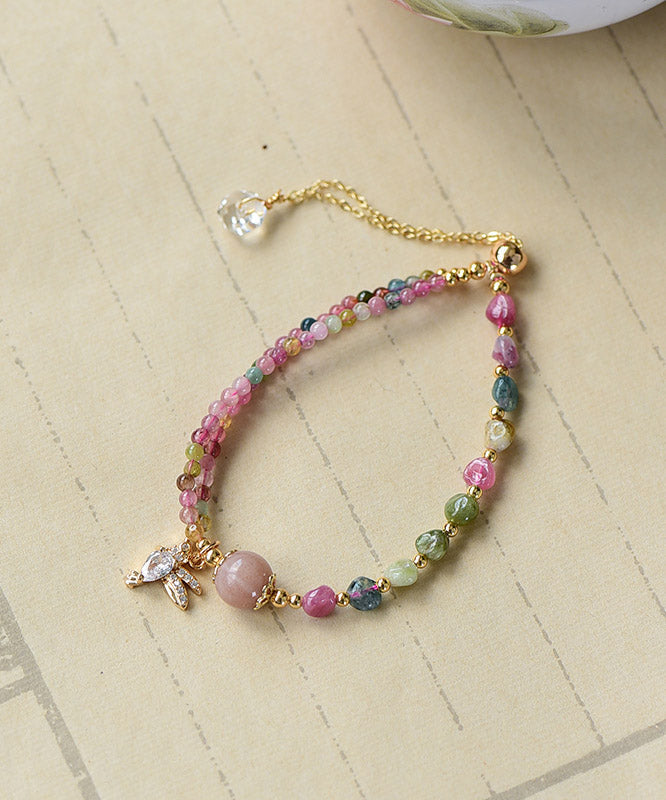 Pink 14k Gold Zircon Jade Crystal Charm Bracelet