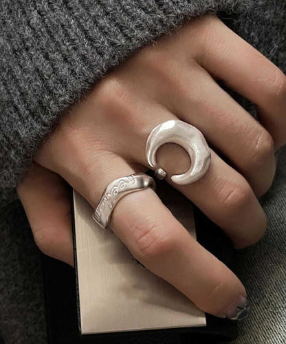 925 Silver Graphic Moon Rings Two Piece Set