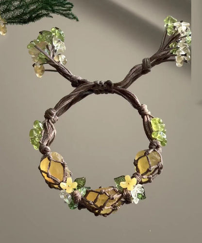 Yellow Handmade Weaving Crystal Tassel Charm Bracelet