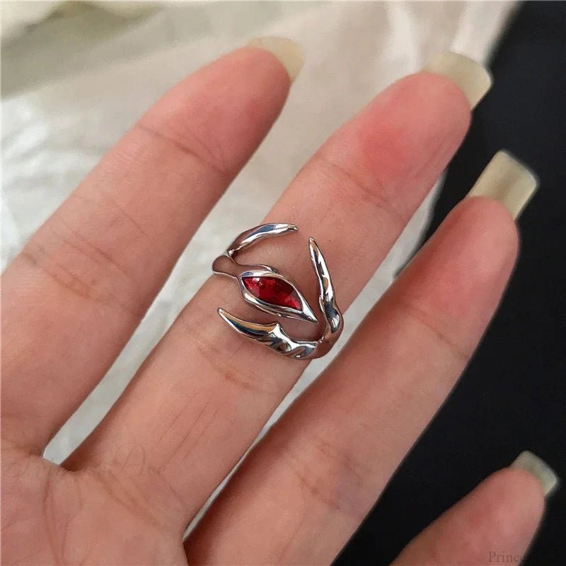 Y2k Gothic Animal Spider Crimson Crystal Ring