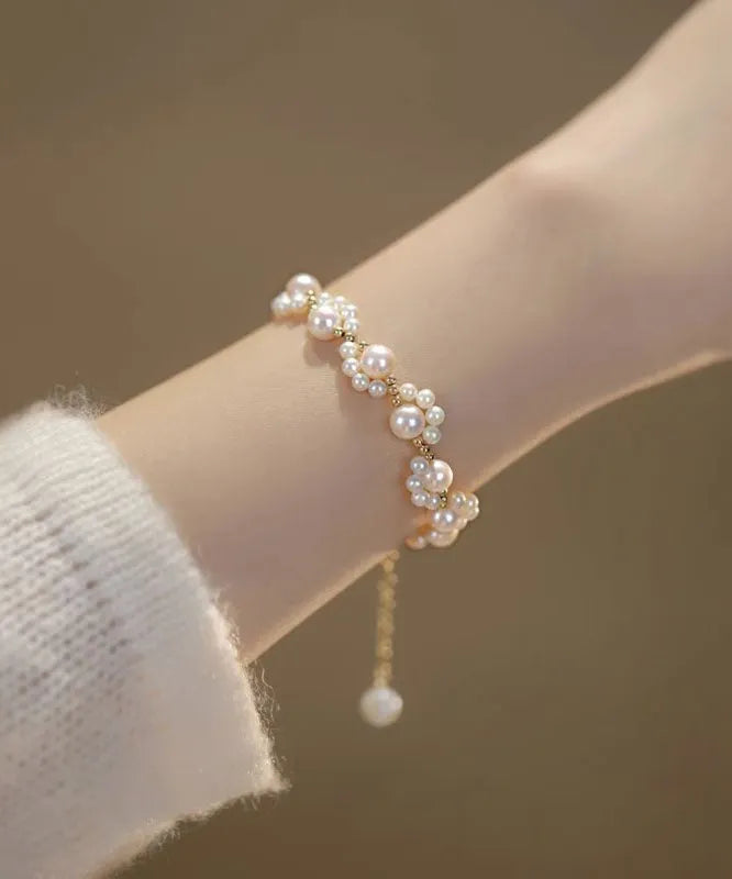 White 14k Gold Pearl Charm Bracelet