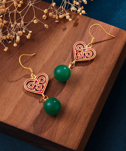 Green Love Gold Plated Drop Earrings