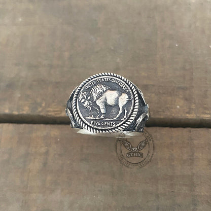 Five Cents Sterling Silver Buffalo Nickel Coin Ring