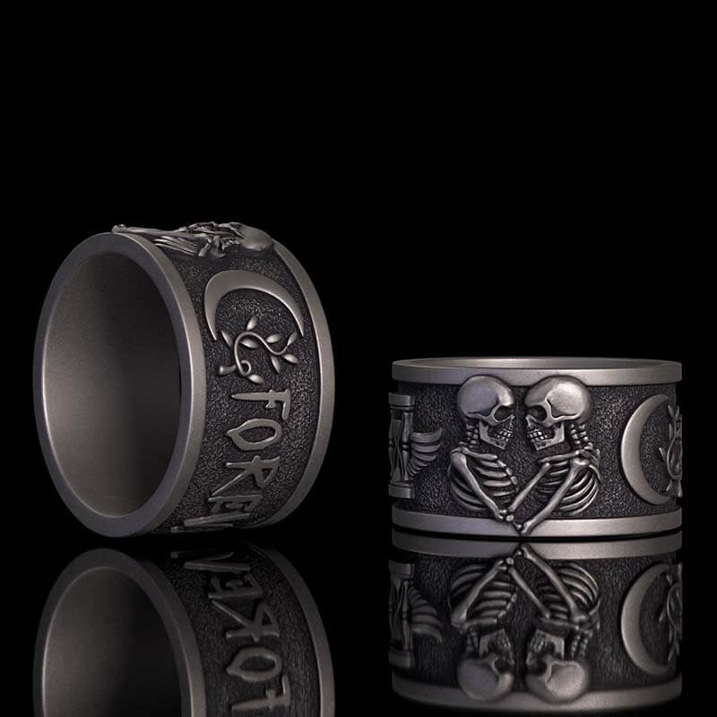 Forever More Wings Hourglass Moon Sterling Silver Skull Ring