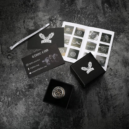 Futhark Runes Compass Viking Ring