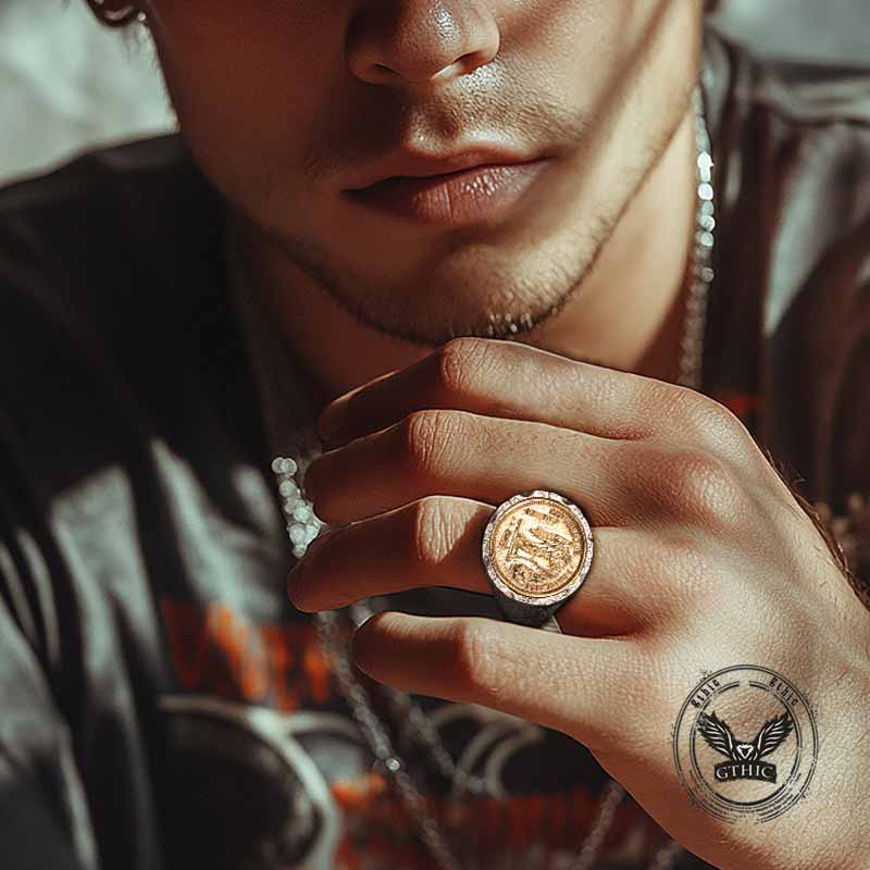 Gallic Rooster Victory Angel Badge Sterling Silver Ring