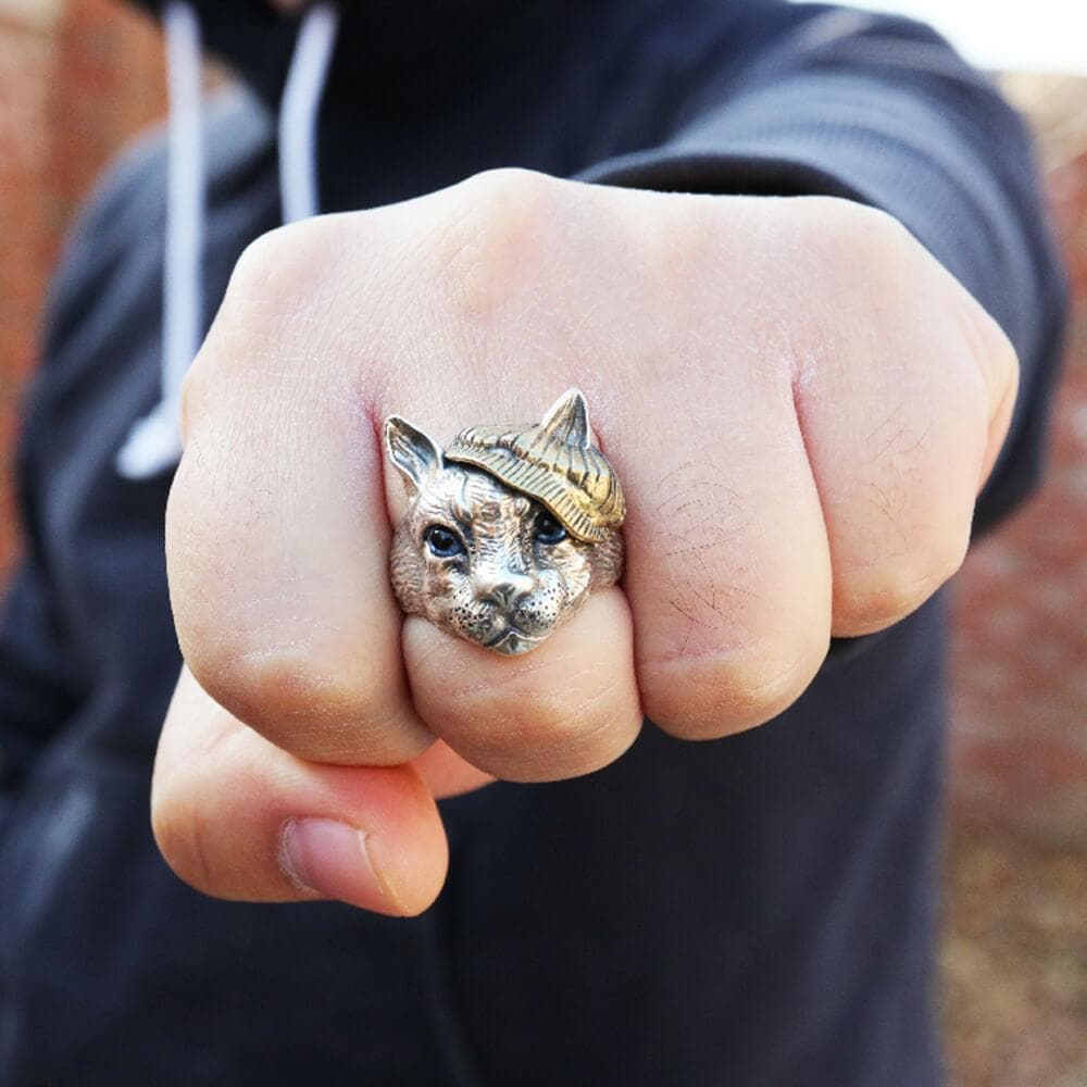 Gentleman Cat Crystal Cat���s Eyes Sterling Silver Ring