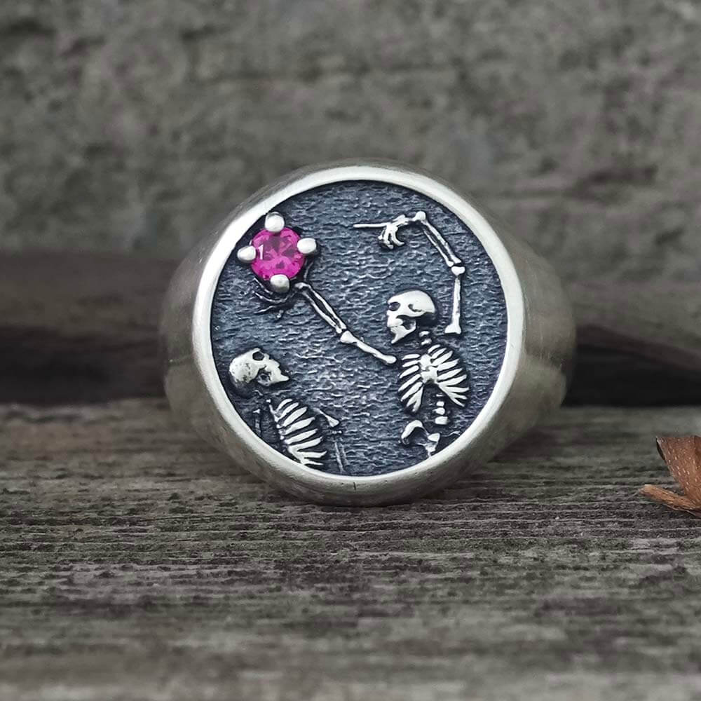 Give My Heart to You Red Gem Sterling Silver Skull Ring