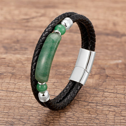 Gold Tiger Eye Leather Bracelet With Magnetic Buckle for Luck & Protection
