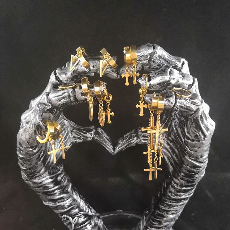 Gold Cross Stainless Steel Hoop Earrings