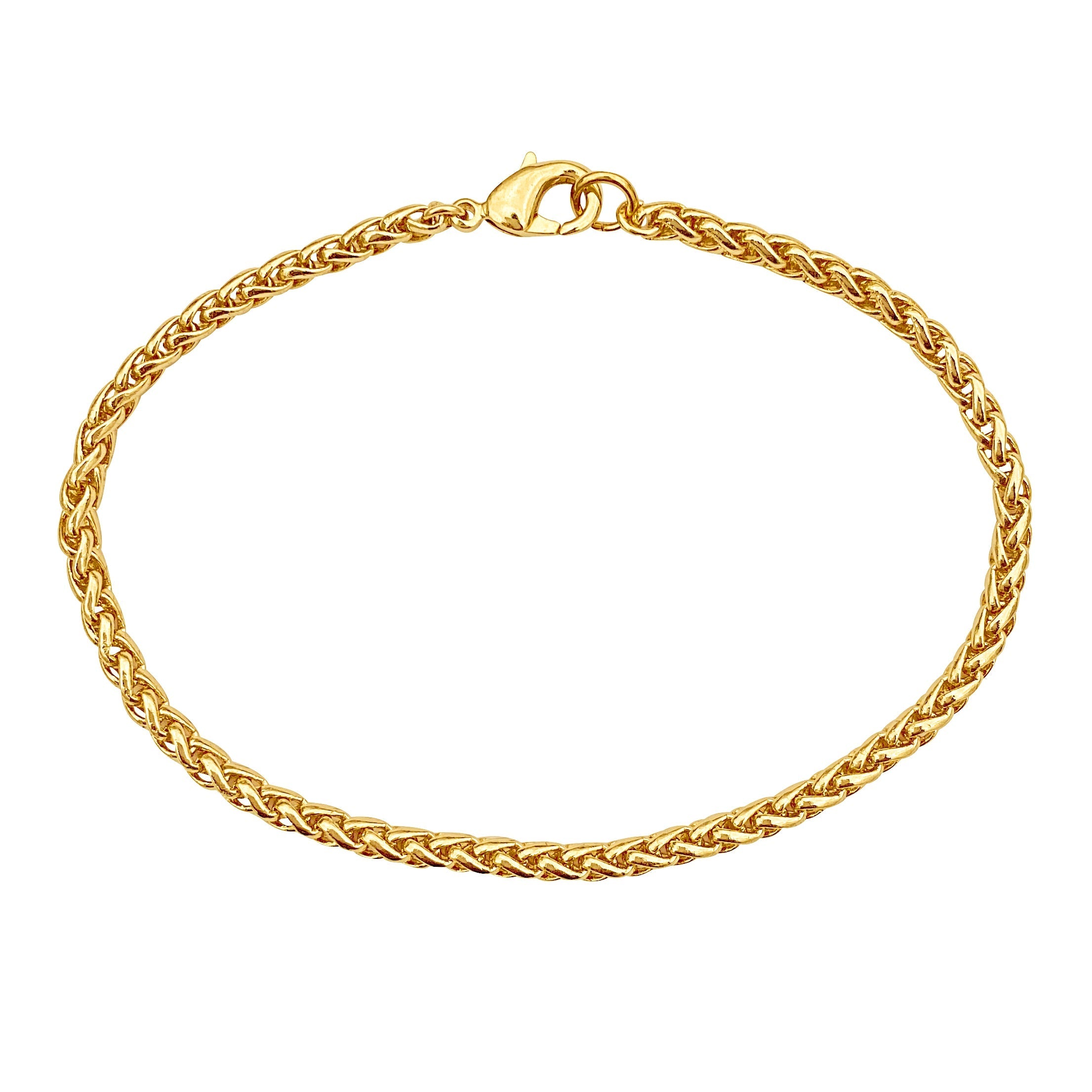 Gold 3.2mm Thick Ponytail/foxtail/wheat Weave Chain Bracelet