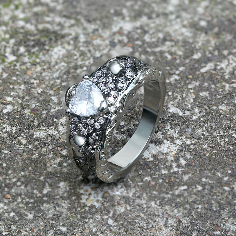 Goth Death Rose Brass Skull Wedding Ring