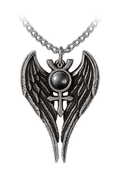 Gothic Angel Wing Pendant With Mercury Symbol and Stone