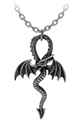 Gothic Ankh Pendant With Medieval Dragon and Wings