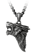 Gothic Antiqued Pewter Dark Wolf Head Pendant
