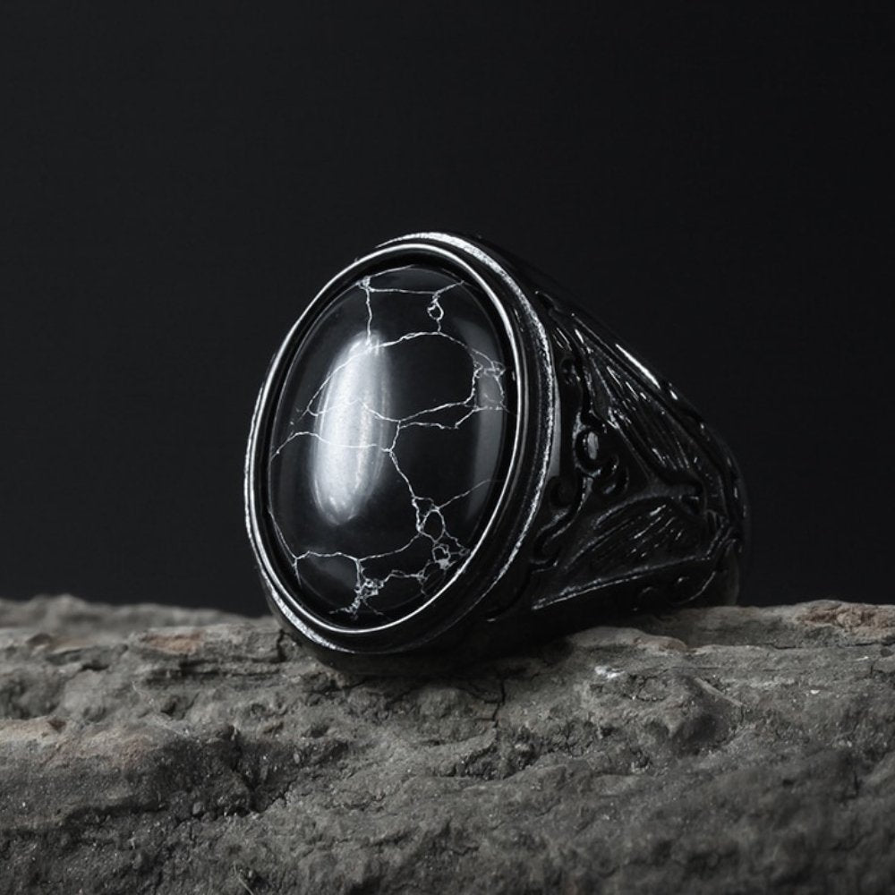 Gothic Black Marble Gemstone Ring