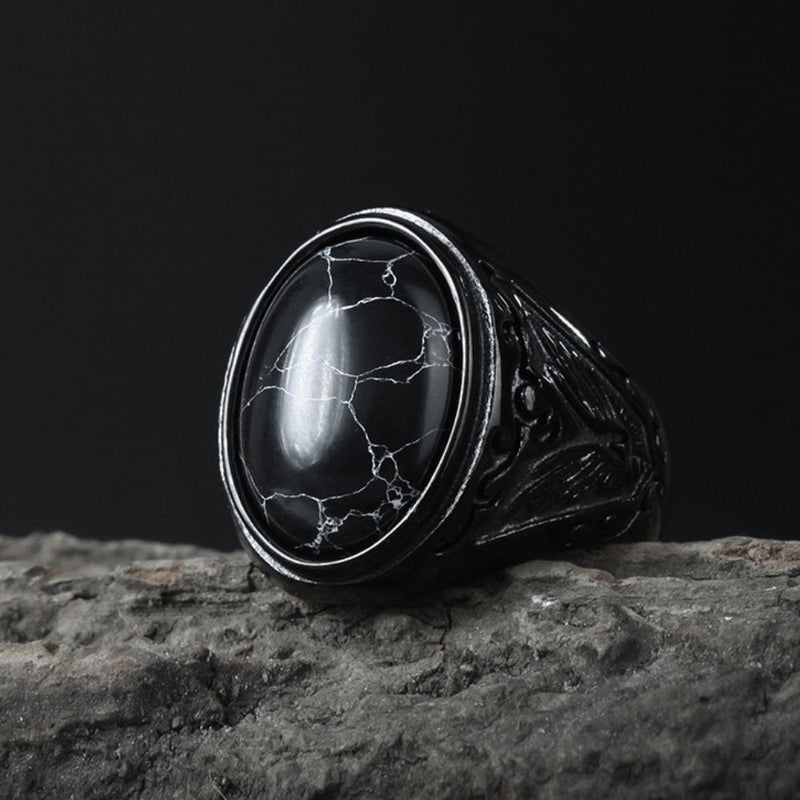 Gothic Black Marble Gemstone Ring