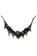 Gothic Dark Pewter Swooping Bat Pendant Necklace