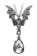 Gothic Flying Bat Pendant With Clear Crystal Drop