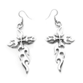 Gothic Silver Color Metal Flaming Cross / Grunge Long Earrings for