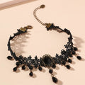 Gothic Black Hollow Lace Tassel Alloy Choker Necklace
