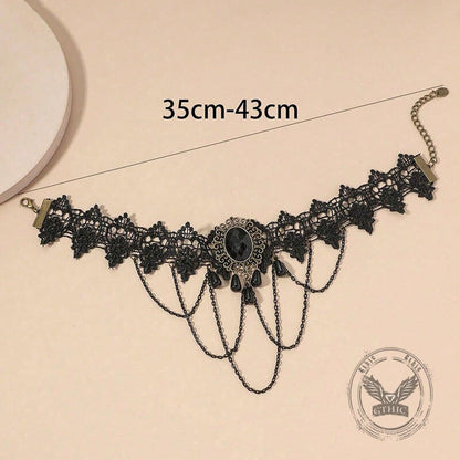 Gothic Black Hollow Lace Tassel Alloy Choker Necklace