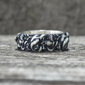 Gothic Coiled Snake Rose Sterling Silver Skull Ring